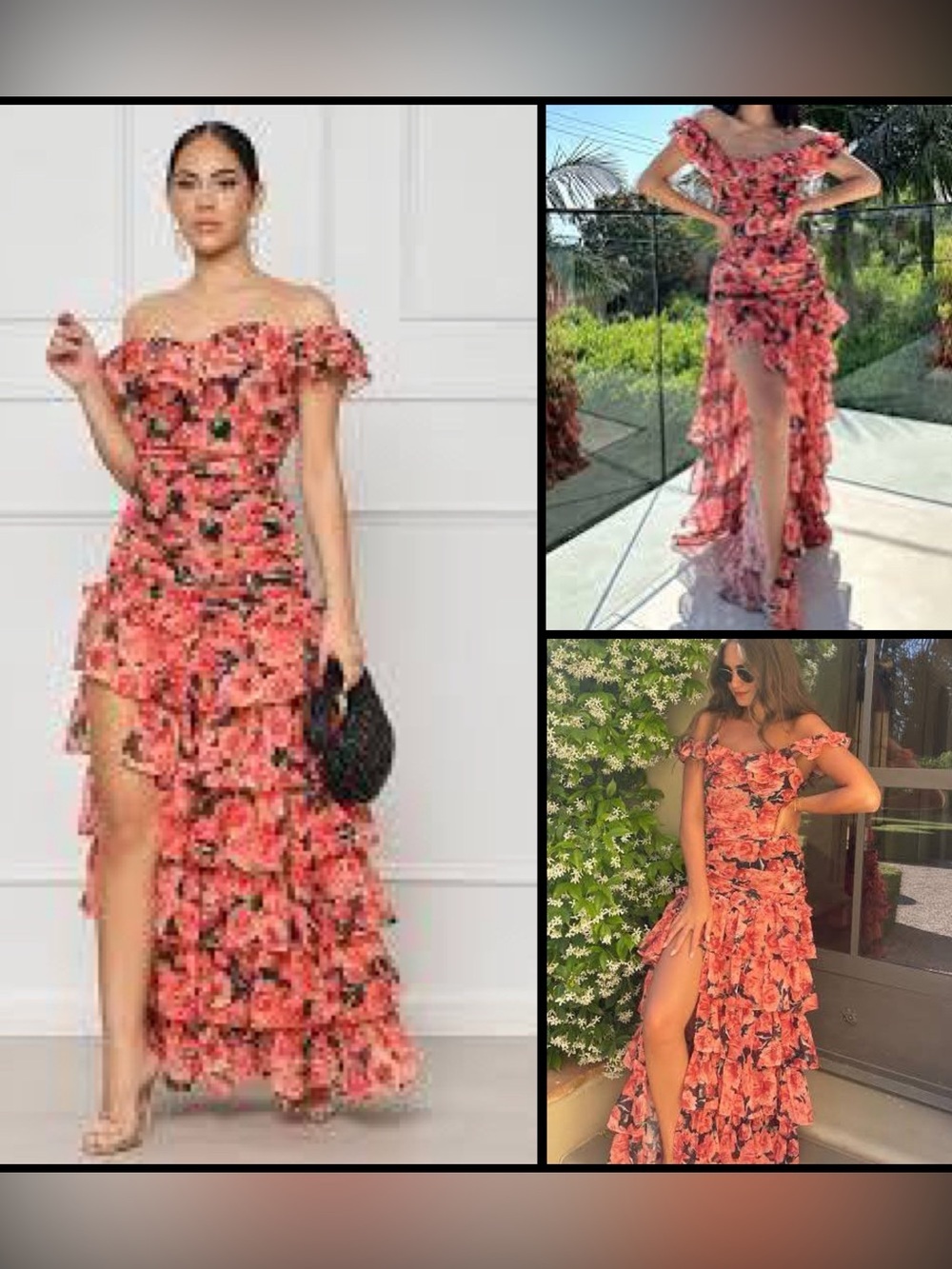 Lily’s Kloset Flamenco Ruffle Floral Off Shoulder High Slit Maxi Boho Dress M